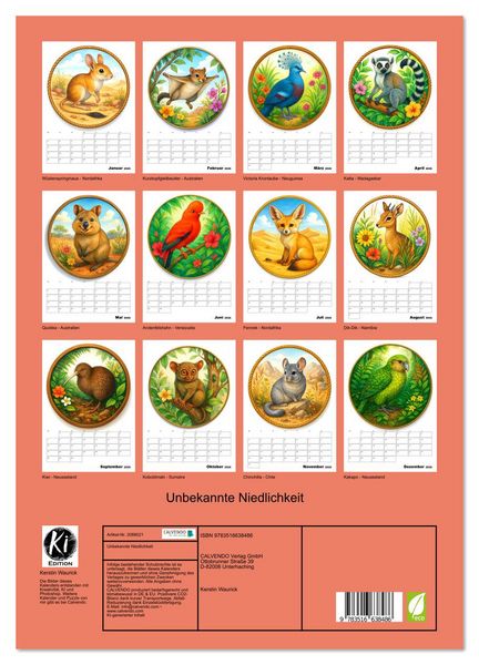 Produktbild: Unbekannte Niedlichkeit (hochwertiger Premium Wandkalender 2026 DIN A2 hoch), Kunstdruck in Hochglanz