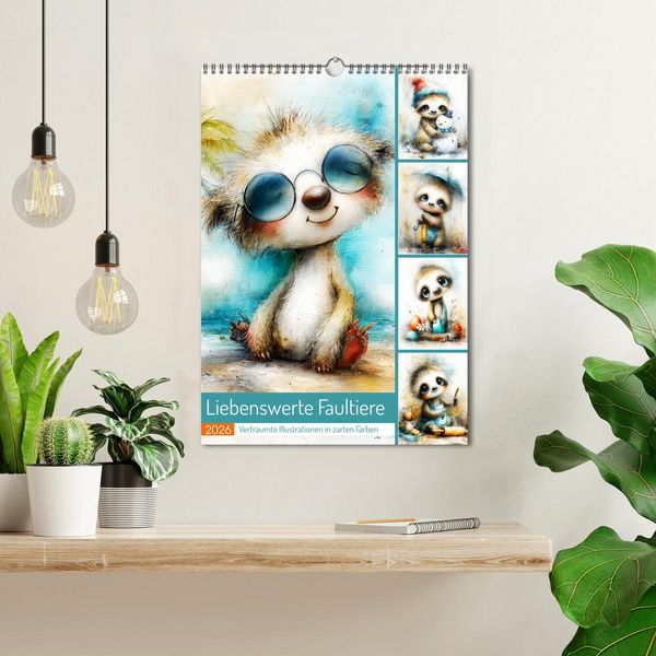 Produktbild: Liebenswerte Faultiere. Vertr&auml;umte Illustrationen in zarten Farben (Wandkalender 2026 DIN A3 hoch), CALVENDO Monatskalender