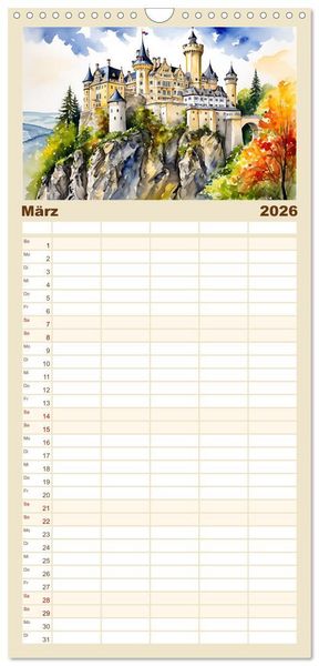 Produktbild: Familienplaner 2026 - M&auml;rchenschl&ouml;sser und Burgen mit 5 Spalten (Wandkalender, 21 x 45 cm) CALVENDO