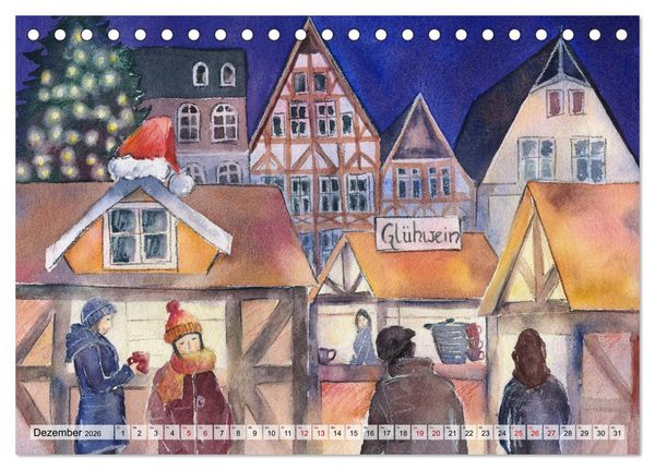 Produktbild: Frankfurt in Aquarell (Tischkalender 2026 DIN A5 quer), CALVENDO Monatskalender