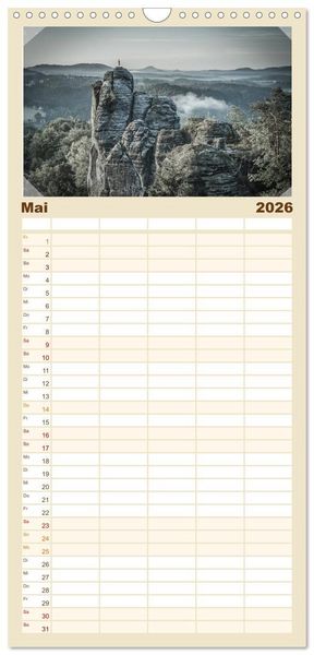 Produktbild: Familienplaner 2026 - S&auml;chsische Schweiz mit 5 Spalten (Wandkalender, 21 x 45 cm) CALVENDO