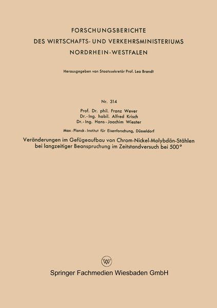 Produktbild: Ver&auml;nderungen im Gef&uuml;geaufbau von Chrom-Nickel-Molybd&auml;n-St&auml;hlen bei langzeitiger Beanspruchung im Zeitstandversuch bei 500&deg;