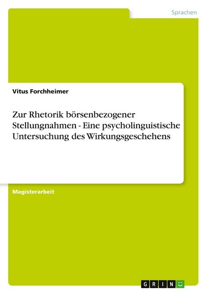 Produktbild: Zur Rhetorik b&ouml;rsenbezogener Stellungnahmen - Eine psycholinguistische Untersuchung des Wirkungsgeschehens