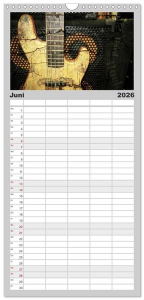 Produktbild: Familienplaner 2026 - Gitarren - Grunge Style mit 5 Spalten (Wandkalender, 21 x 45 cm) CALVENDO