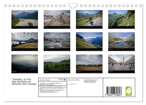 Produktbild: TransAlp - zu Fu&szlig; &uuml;ber die Alpen von M&uuml;nchen nach Venedig (Wandkalender 2026 DIN A4 quer), CALVENDO Monatskalender