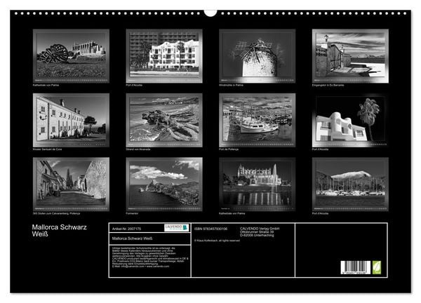 Produktbild: Mallorca Schwarz Wei&szlig; (Wandkalender 2026 DIN A2 quer), CALVENDO Monatskalender