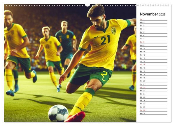 Produktbild: Fu&szlig;ball Highlights - Von der KI geschaffene Spielmomente (Wandkalender 2026 DIN A2 quer), CALVENDO Monatskalender