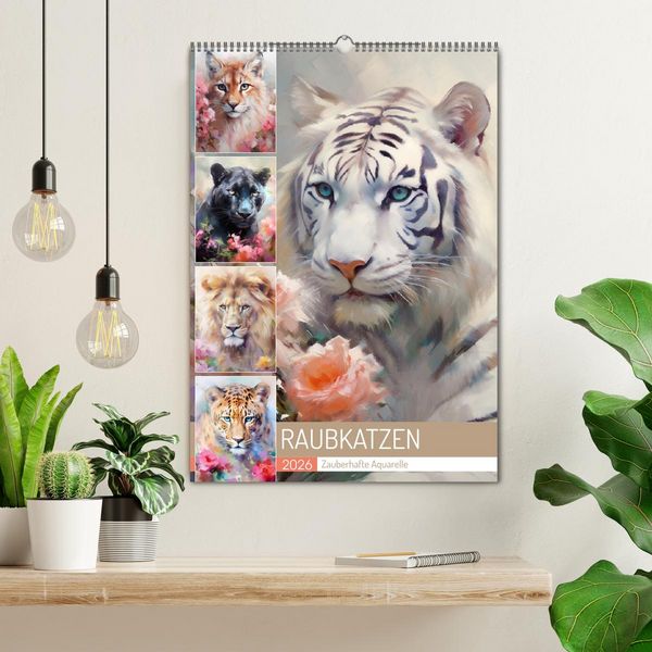 Produktbild: Raubkatzen. Zauberhafte Aquarelle (Wandkalender 2026 DIN A2 hoch), CALVENDO Monatskalender