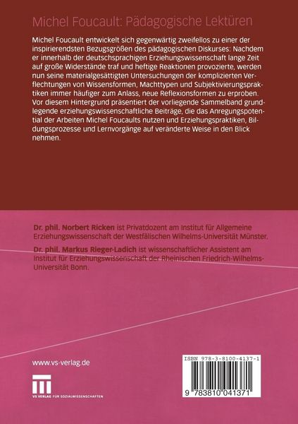 Produktbild: Michel Foucault: P&auml;dagogische Lekt&uuml;ren