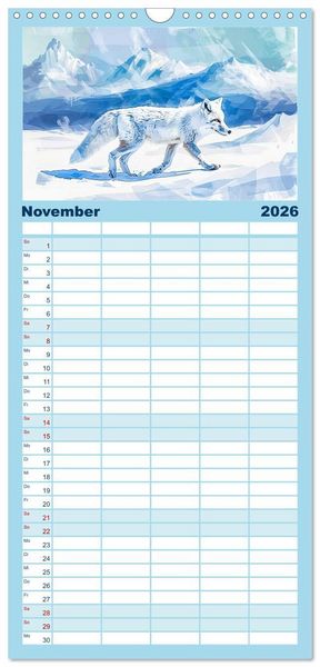 Produktbild: Familienplaner 2026 - Eisige Polarkreise - Faszination der polaren Tierwelt mit 5 Spalten (Wandkalender, 21 x 45 cm) CALVENDO