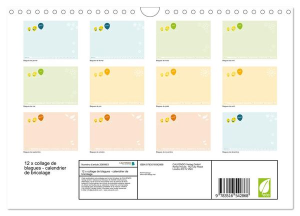 Produktbild: 12 x collage de blagues - calendrier de bricolage (Calendrier mural 2026 DIN A4 vertical), CALVENDO calendrier mensuel