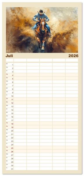 Produktbild: Familienplaner 2026 - Pferde, Freiheit, Westernreiten mit 5 Spalten (Wandkalender, 21 x 45 cm) CALVENDO