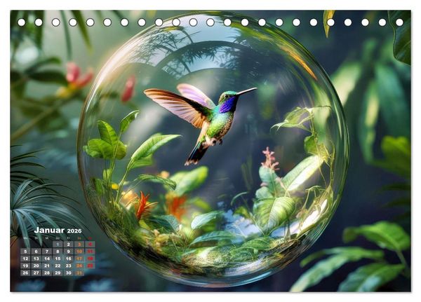 Produktbild: Kolibri in der Glaskugel (Tischkalender 2026 DIN A5 quer), CALVENDO Monatskalender