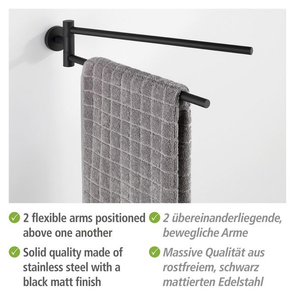 Produktbild: Handtuchhalter Mod. Bosio 2-armig inkl. Kleber, Schwarz matt, Befestigen ohne bohren - Power-Loc&reg;
