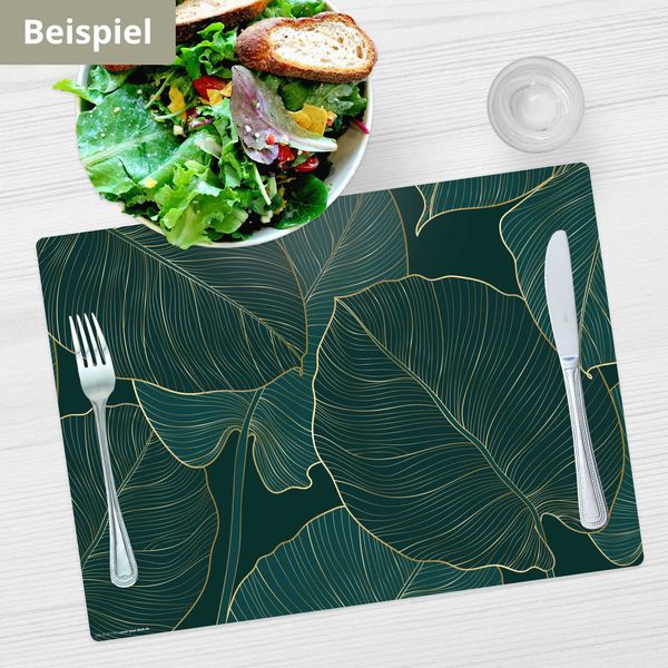 Produktbild: Tischsetmacher Tischsets Tropische Bl&auml;tter mit Goldadern, aus hochwertigem Vinyl (4 St&uuml;ck), 44 x 32 cm
