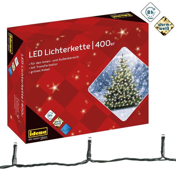 Idena Lichterkette 400 LED warmweiß 8h Timer 47,9m