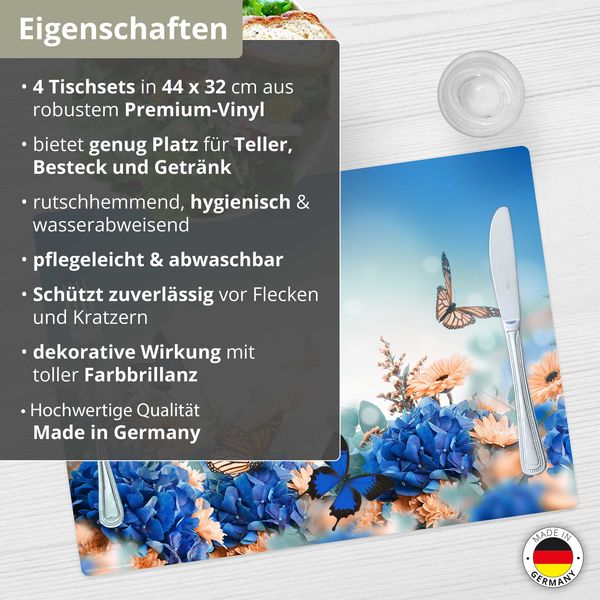 Produktbild: Tischsetmacher Tischsets Fr&uuml;hlingswiese mit Schmetterling, aus hochwertigem Vinyl (4 St&uuml;ck), 44 x 32 cm