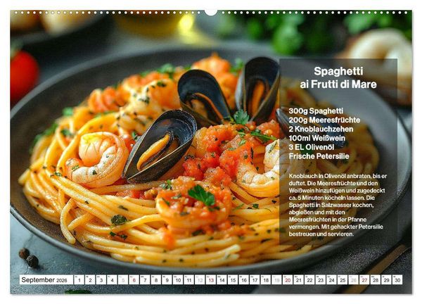 Produktbild: Italienische Spaghetti Rezepte - Leckere So&szlig;en f&uuml;r jeden Monat (Wandkalender 2026 DIN A2 quer), CALVENDO Monatskalender