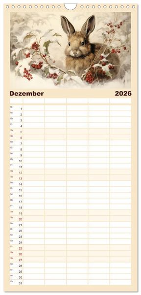 Produktbild: Familienplaner 2026 - Hasenliebe mit 5 Spalten (Wandkalender, 21 x 45 cm) CALVENDO