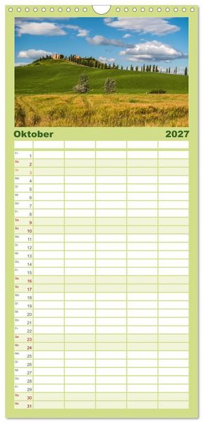 Produktbild: Familienplaner 2027 - Gr&uuml;ne Farbt&ouml;ne Toskana mit 5 Spalten (Wandkalender, 21 x 45 cm) CALVENDO