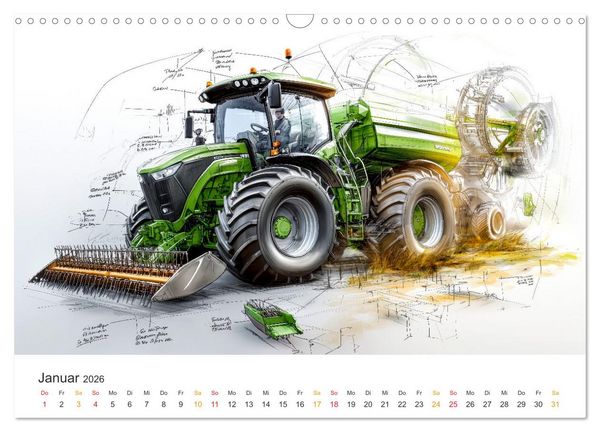 Produktbild: Traktoren - Design und Power Studien in Gr&uuml;n (Wandkalender 2026 DIN A3 quer), CALVENDO Monatskalender