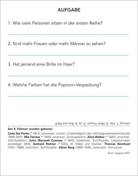 Produktbild: Brain Jogging Tagesabrei&szlig;kalender 2027 - Ged&auml;chtnis, Konzentration, Logik