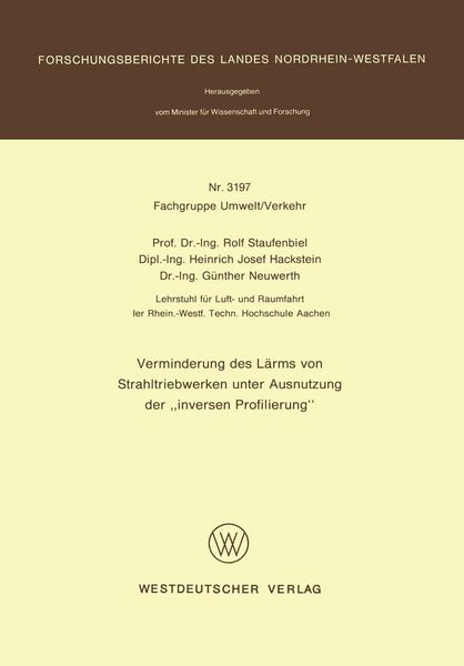 Produktbild: Verminderung des L&auml;rms von Strahltriebwerken unter Ausnutzung der 'inversen Profilierung'