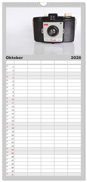 Produktbild: Familienplaner 2026 - Boxkameras - Kultiges und manchmal klobiges Design mit 5 Spalten (Wandkalender, 21 x 45 cm) CALVENDO