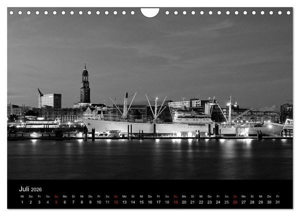 Produktbild: Hamburg monochrome Impressionen (Wandkalender 2026 DIN A4 quer), CALVENDO Monatskalender