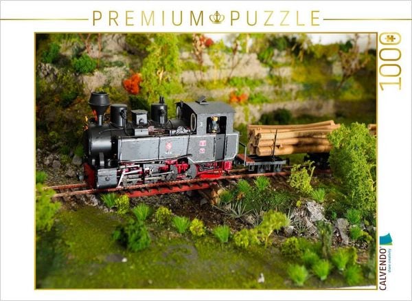 CALVENDO Puzzle Dampflok vor dem Holzzug | 1000 Teile Lege-Größe 64x48cm Foto-Puzzle für glückliche Stunden