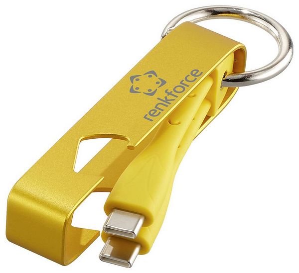 Produktbild: Renkforce USB-Kabel USB 2.0 USB-C&reg; Stecker 0.15 m Gelb Schl&uuml;sselanh&auml;nger, Flaschen&ouml;ffner RF-6721082