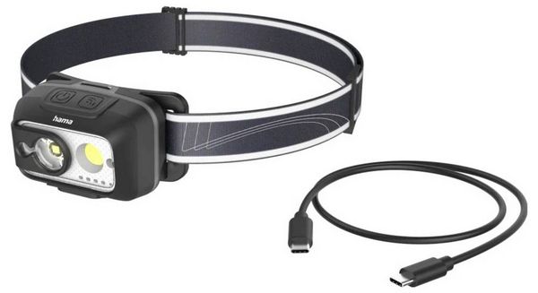 Produktbild: Hama LED-Stirnlampe "HL500-C", mit Akku, Kopflampe zum Joggen, Arbeiten, 4 Modi 00228609 Stirnlampe 120 g