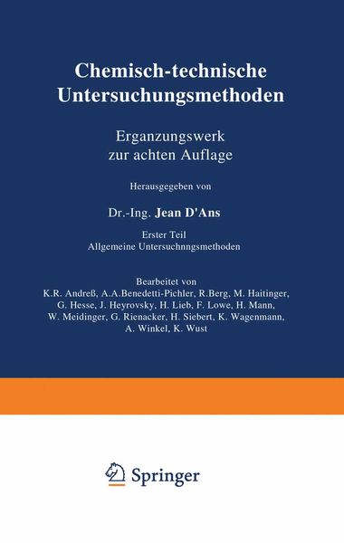 Produktbild: Chemisch-technische Untersuchungsmethoden Erg&auml;nzungswerk zur achten Auflage