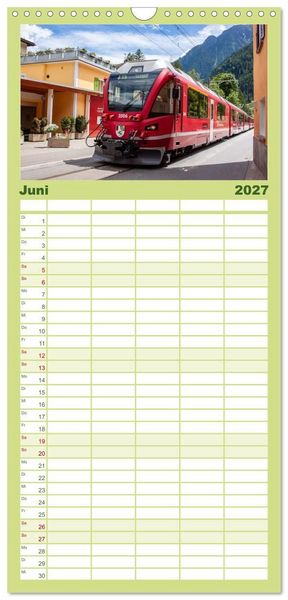 Produktbild: Familienplaner 2027 - Die Rh&auml;tische Bahn - Ein Kurztrip in die Schweiz mit 5 Spalten (Wandkalender, 21 x 45 cm) CALVENDO