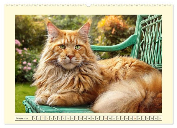 Produktbild: Main-Coon-Katzen. Die imposanten Waldkatzen im Garten (Wandkalender 2026 DIN A2 quer), CALVENDO Monatskalender
