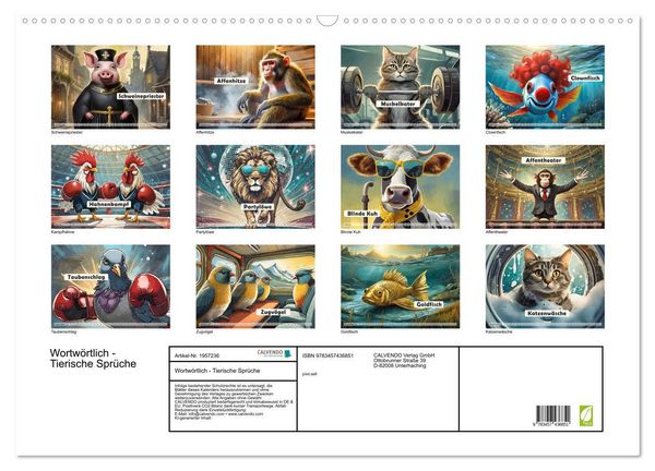 Produktbild: Wortw&ouml;rtlich - Tierische Spr&uuml;che (Wandkalender 2026 DIN A2 quer), CALVENDO Monatskalender
