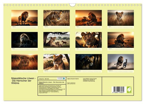 Produktbild: Majest&auml;tische L&ouml;wen - Die Herrscher der Wildnis (Wandkalender 2026 DIN A3 quer), CALVENDO Monatskalender