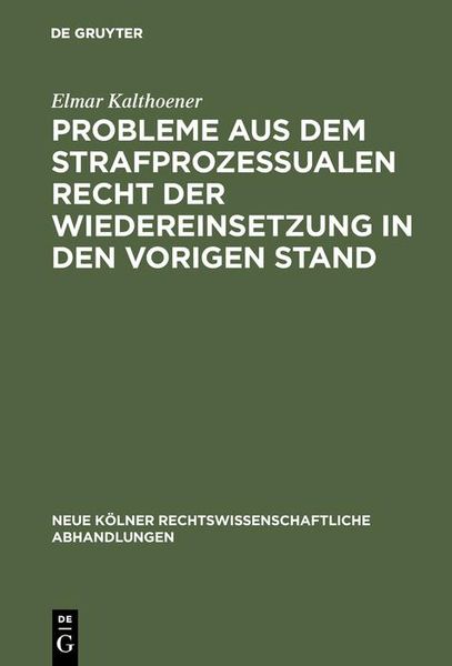Produktbild: Probleme aus dem strafprozessualen Recht der Wiedereinsetzung in den vorigen Stand