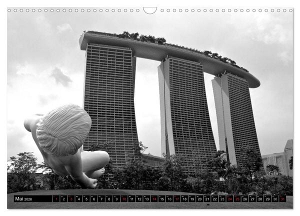 Produktbild: Singapur - Impressionen in schwarz - weiss (Wandkalender 2026 DIN A3 quer), CALVENDO Monatskalender