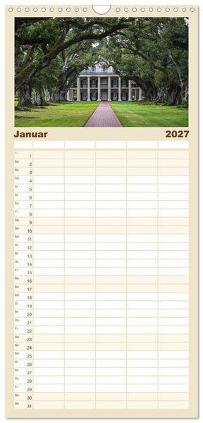 Produktbild: Familienplaner 2027 - Louisiana - S&uuml;mpfe und Plantagenh&auml;user mit 5 Spalten (Wandkalender, 21 x 45 cm) CALVENDO