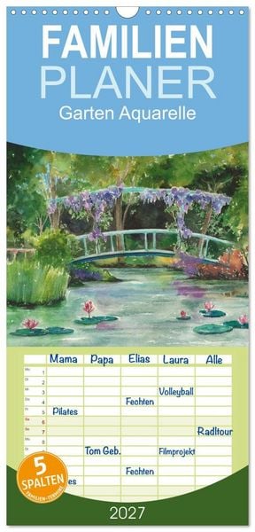 Produktbild: Familienplaner 2027 - Garten Aquarelle mit 5 Spalten (Wandkalender, 21 x 45 cm) CALVENDO