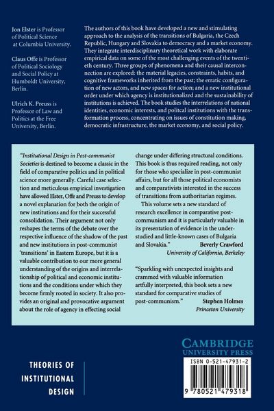 Produktbild: Institutional Design in Post-Communist Societies