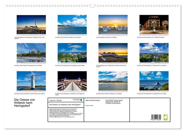 Produktbild: Die Ostsee von Ahlbeck nach Heringsdorf (Wandkalender 2026 DIN A2 quer), CALVENDO Monatskalender