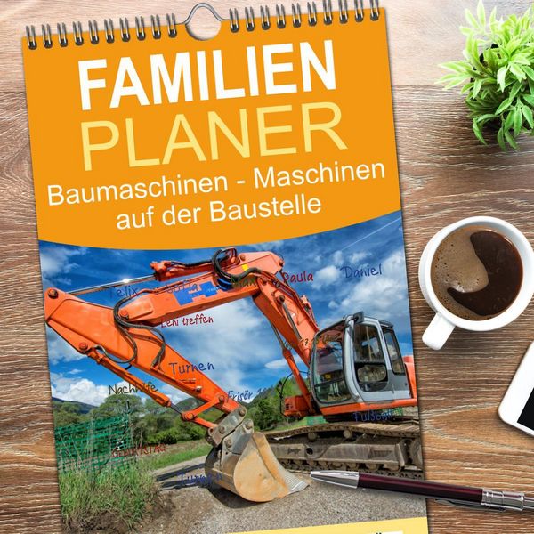 Produktbild: Familienplaner 2026 - Baumaschinen - Maschinen auf der Baustelle mit 5 Spalten (Wandkalender, 21 x 45 cm) CALVENDO