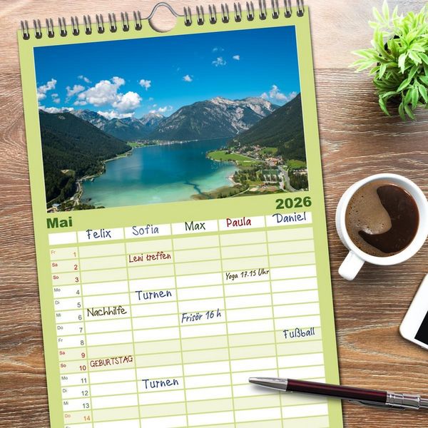 Produktbild: Familienplaner 2026 - ACHENSEE Impressionen mit 5 Spalten (Wandkalender, 21 x 45 cm) CALVENDO