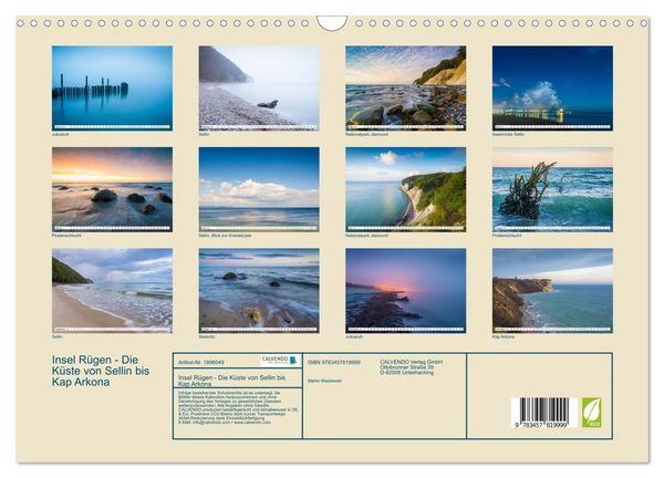 Produktbild: Insel R&uuml;gen - Die K&uuml;ste von Sellin bis Kap Arkona (Wandkalender 2026 DIN A3 quer), CALVENDO Monatskalender