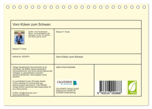 Produktbild: Vom K&uuml;ken zum Schwan (Tischkalender 2026 DIN A5 quer), CALVENDO Monatskalender