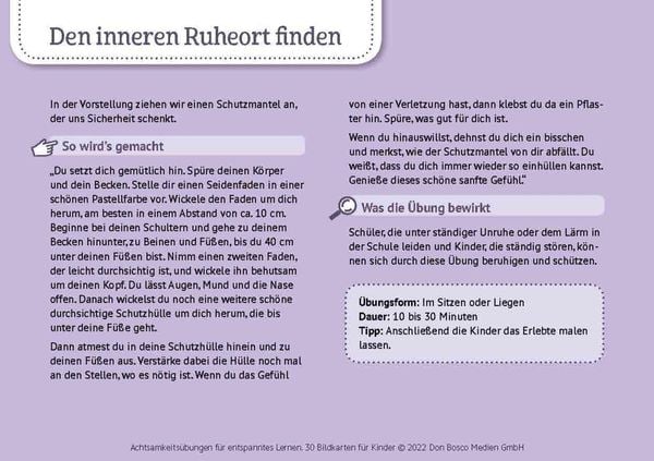 Produktbild: Achtsamkeitsübungen für entspanntes Lernen. 30 Bildkarten für Kinder