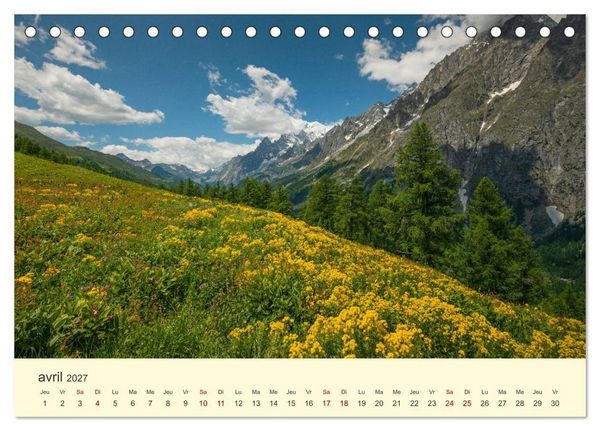 Produktbild: Montagnes, lacs et chalets dans la vall&eacute;e d'Aoste (Calendrier de bureau 2027 DIN A5 vertical), CALVENDO calendrier mensuel