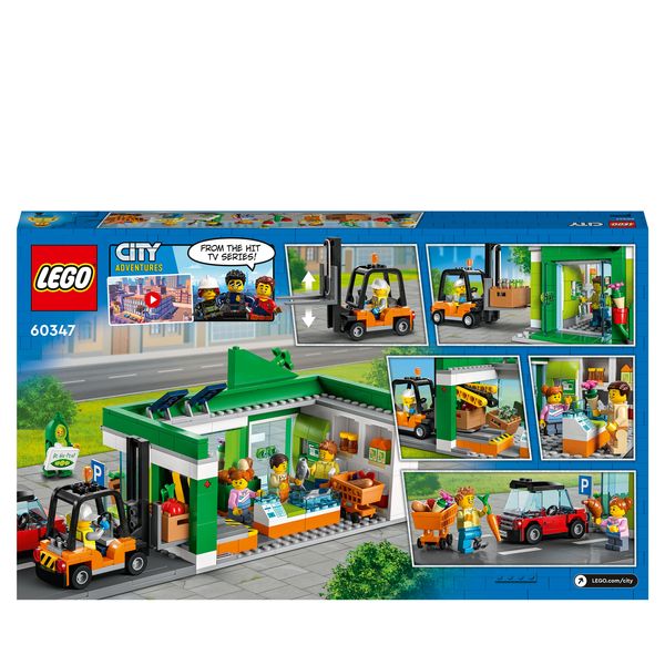 LEGO City 60347 Supermarkt mit Spielzeug-Auto und Straßenplatte